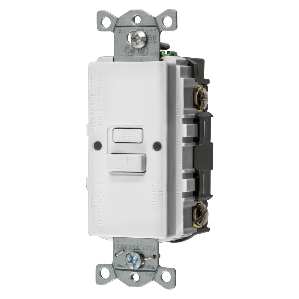 Power Protection Devices, Self Test Faceless GFCI, 20A 125V, 2-Pole 3-Wire Grounding, White