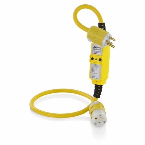 15A-120V 2 Pole- 3 Wire Grounding. 3 Ft Cord Connected Manual Reset GFCI Heavy Duty Extension Cord Set. 3 Ft Cord Set 12-3 Smooth Yellow Water Resistant Ul And CSA Type Sjtw Wire. Wit A Yellow And Natural Nylon 5-15p Straight Plug. 5-15R Straight Connector. Yellow GFCI Located 9 7/16 Inches From Face Of Plug - Yellow