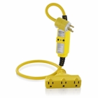 15A-120V. 3 Ft Cord Connected GFCI. Manual Reset. Heavy Duty Extension Cord Set. 2 Pole 3 Wire Grounding Cof Yellow. 3 Ft Cord Set 12/3 Awg. Smooth Yellow SJTW Water Resistant Wire With A Yellow And Natural Nylon Nema 5-15P Straight Blade Plug. - Yellow