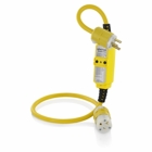 Nema 5-20P. 3 Ft Cord Connected Manual Reset. GFCI Heavy Duty Extension Cord Set. 20A-120V 2 Pole-3 Wire. 3 Ft Cord Set 12-3 Smooth Yellow Water Resistant Sjtw With A Yellow And Natural Nylon. Straight Plug. Grounding. - Yellow