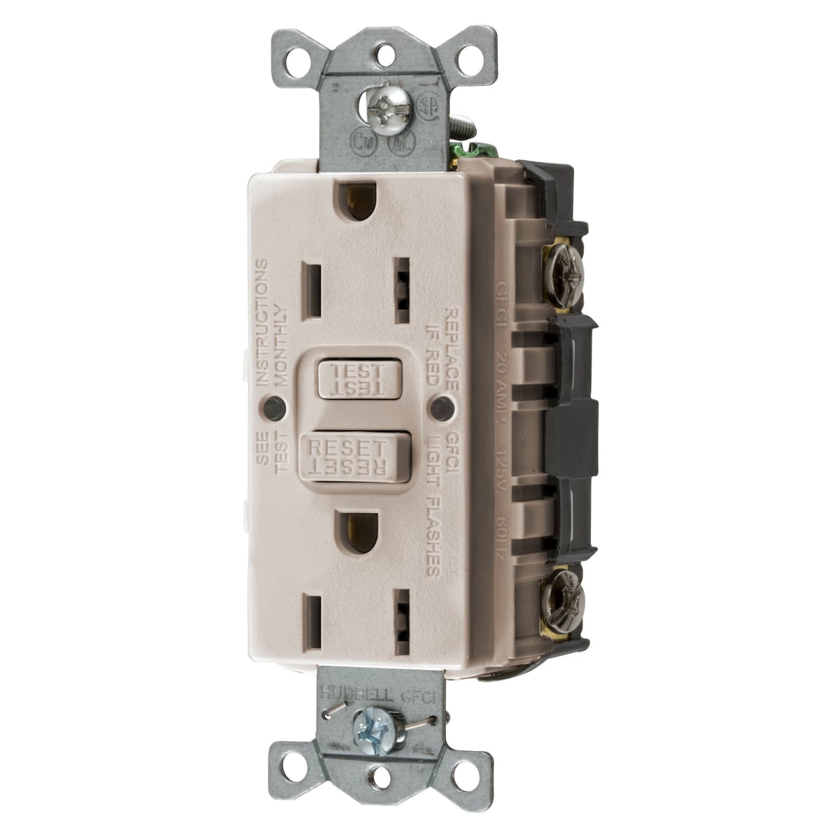 Power Protection Devices, Receptacle, Self Test, GFCI, 15A 125V, 2-Pole 3-Wire Grounding, 5-15R, Light Almond
