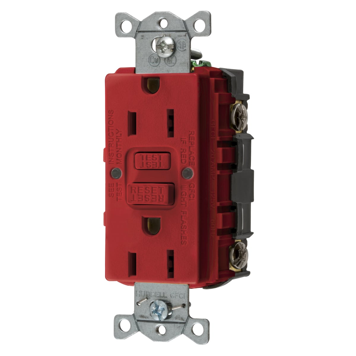 Power Protection Devices, Receptacle, Self Test, GFCI, 15A 125V, 2-Pole 3-Wire Grounding, 5-15R, Red