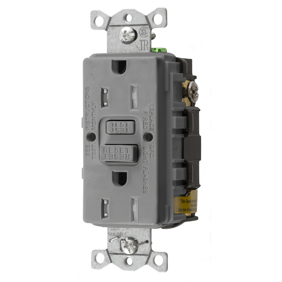 Power Protection Devices, Receptacle, Self Test, GFCI, Commercial Grade, 15A 125V, 2-Pole 3-Wire Grounding, 5- 15R, Gray