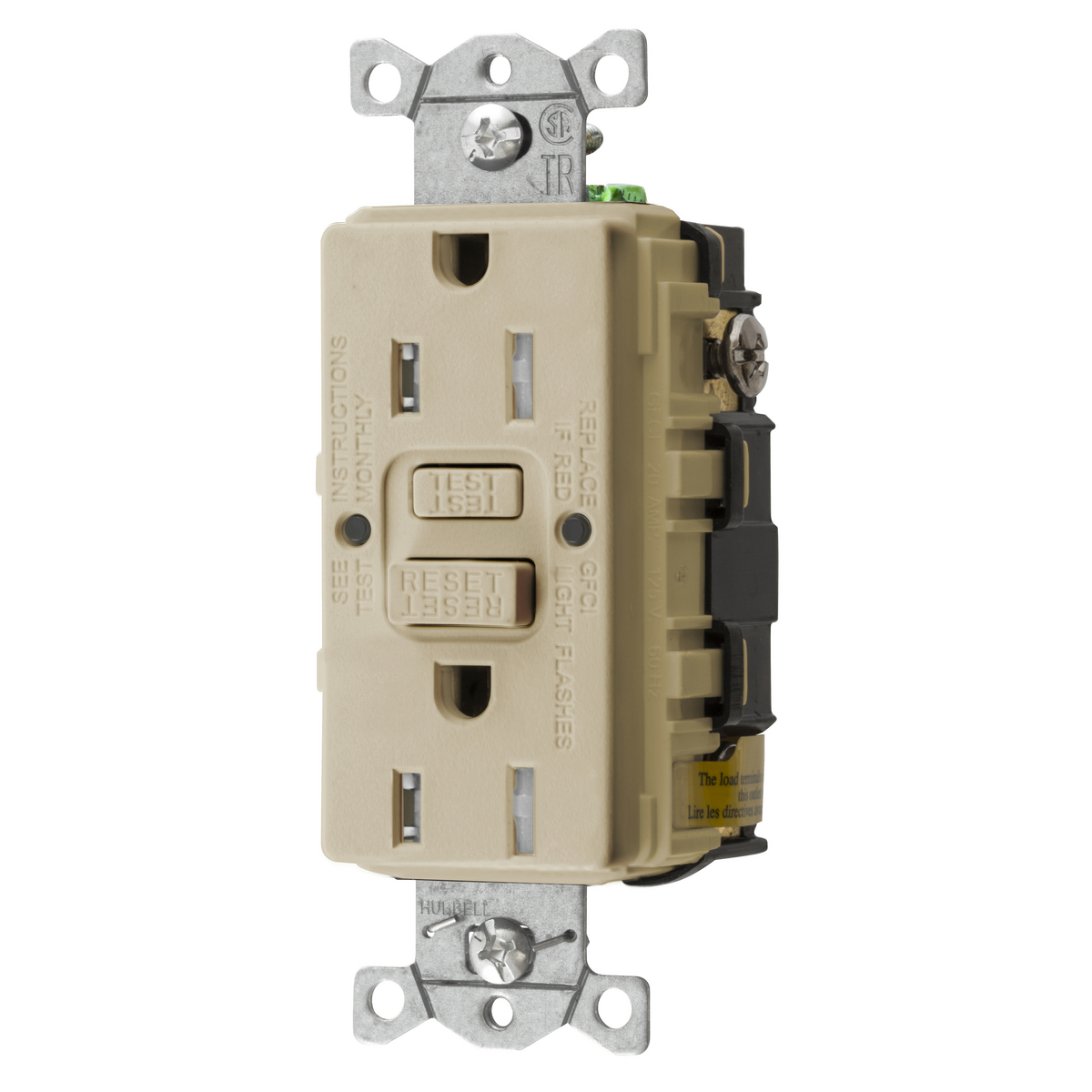 Power Protection Devices, Receptacle, Self Test, GFCI, Commercial Grade, 15A 125V, 2-Pole 3-Wire Grounding, 5- 15R, Ivory