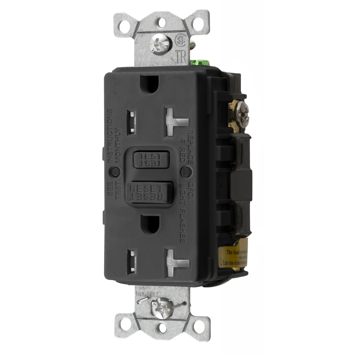 Power Protection Devices, Receptacle, Self Test, GFCI, Commercial Grade, 20A 125V, 2-Pole 3-Wire Grounding, 5- 20R, Black