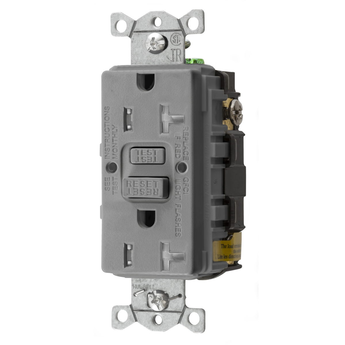 Power Protection Devices, Receptacle, Self Test, GFCI, Commercial Grade, 20A 125V, 2-Pole 3-Wire Grounding, 5- 20R, Gray