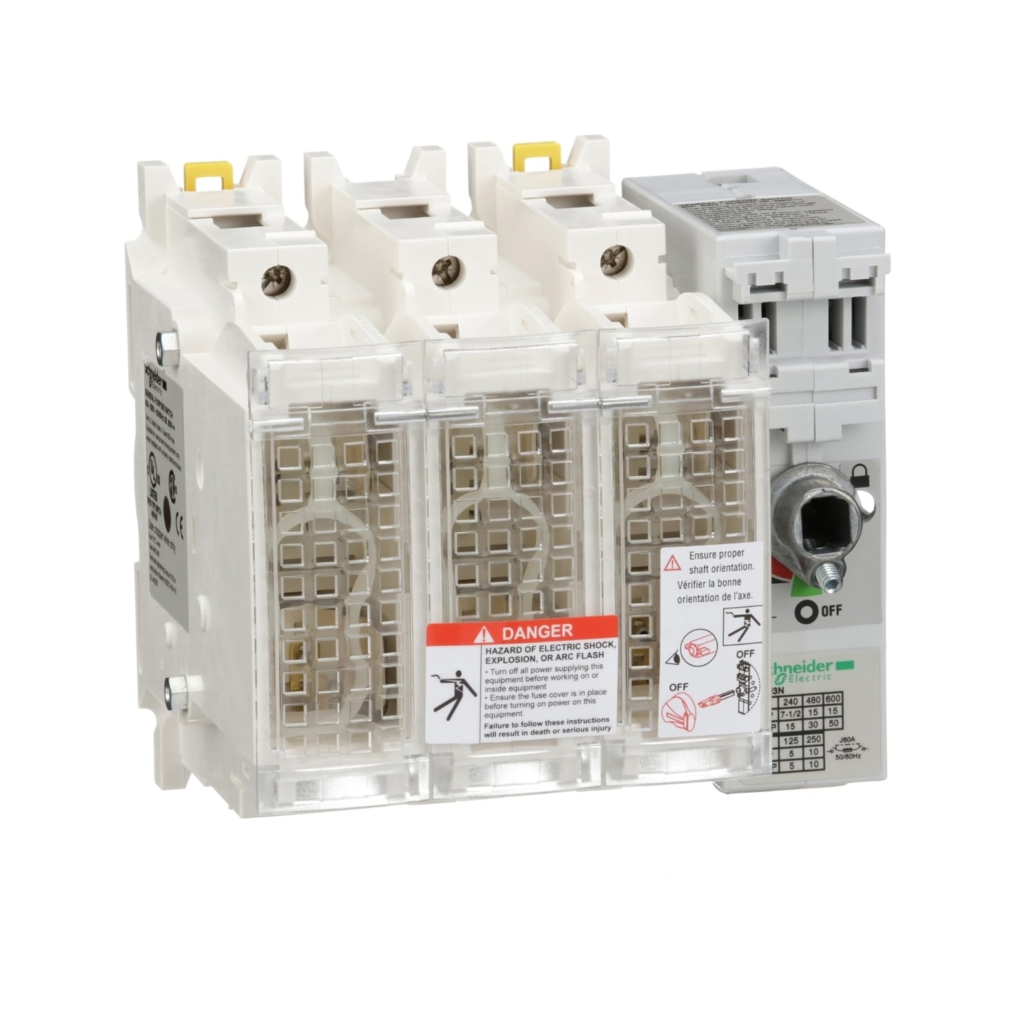 TeSys GS, disconnect switch, fuse, 3 P, 600 V, UL 60 A, Type J fuse