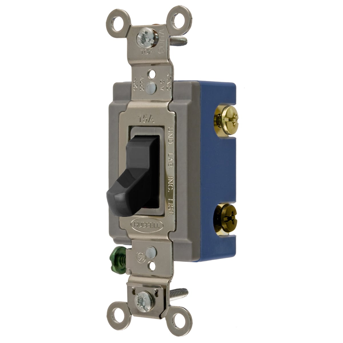 HBL1203BK 3-Way Extra Heavy Duty Industrial Grade Toggle Switch, 120 to 277 VAC, 15 A, 1/2 to 2 hp Power Rating, SPDT Contact