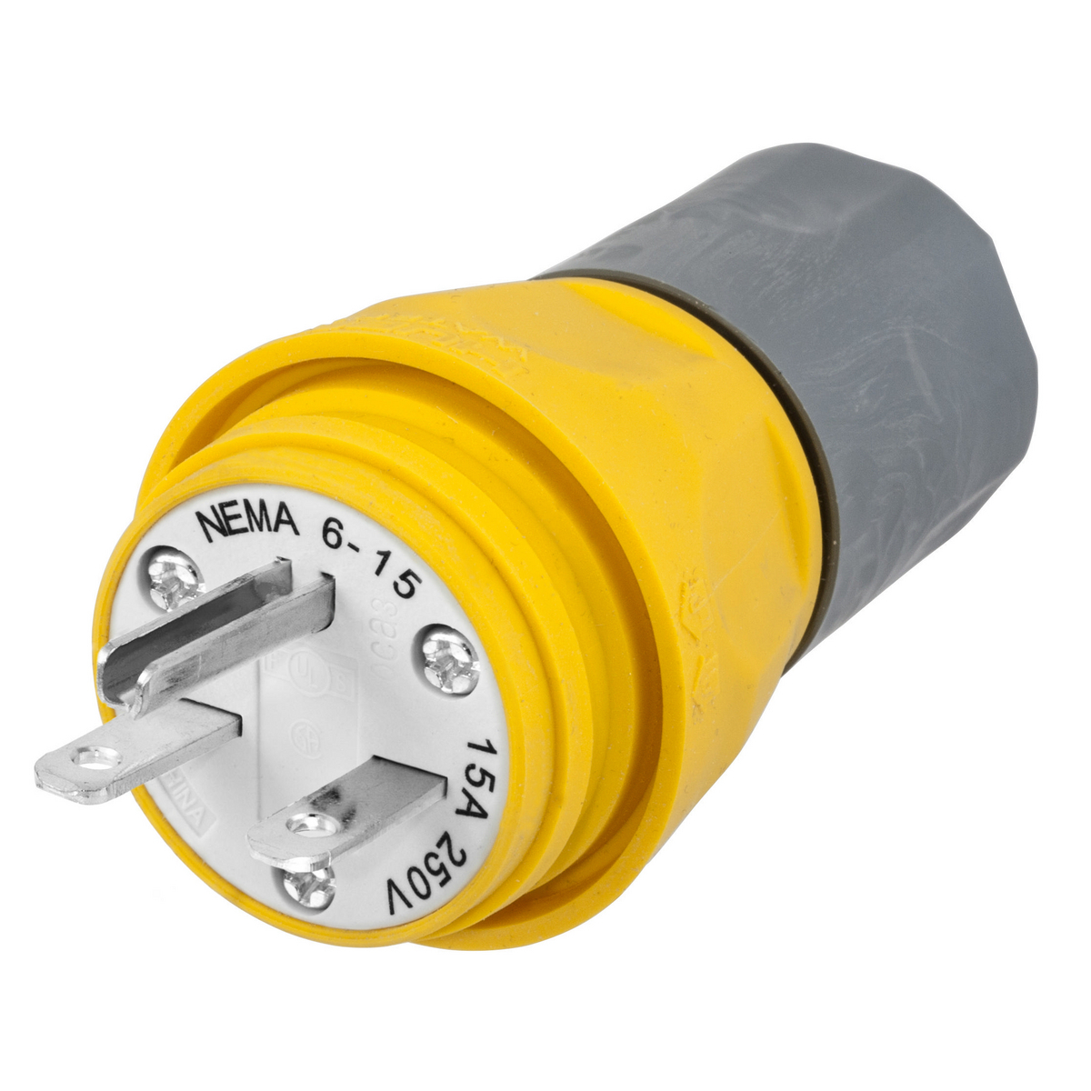 Straight Blade WatertightSeries Elastomeric Male Plug, 15A 250V, 2-Pole 3-Wire Grounding, 6-15P