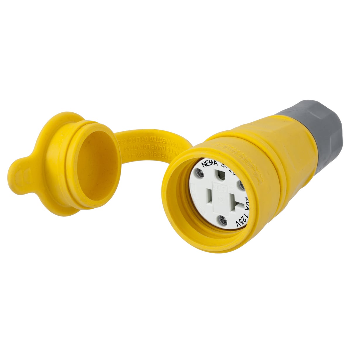 Straight Blade Thermoplastic Elastomer Watertight, Industrial/Commercial Grade, Straight, 2-Pole 3-Wire Grounding, 20A 125V, 5-20R