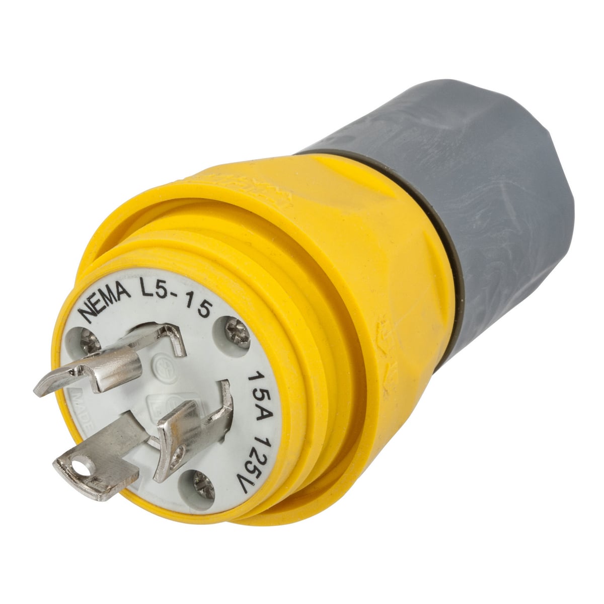 Watertight Devices, Twist-Lock Plug, 15A, 125V AC, 2 Pole, 3 Wire, Thermoplastic elastomer, NEMA L5-15P, Yellow