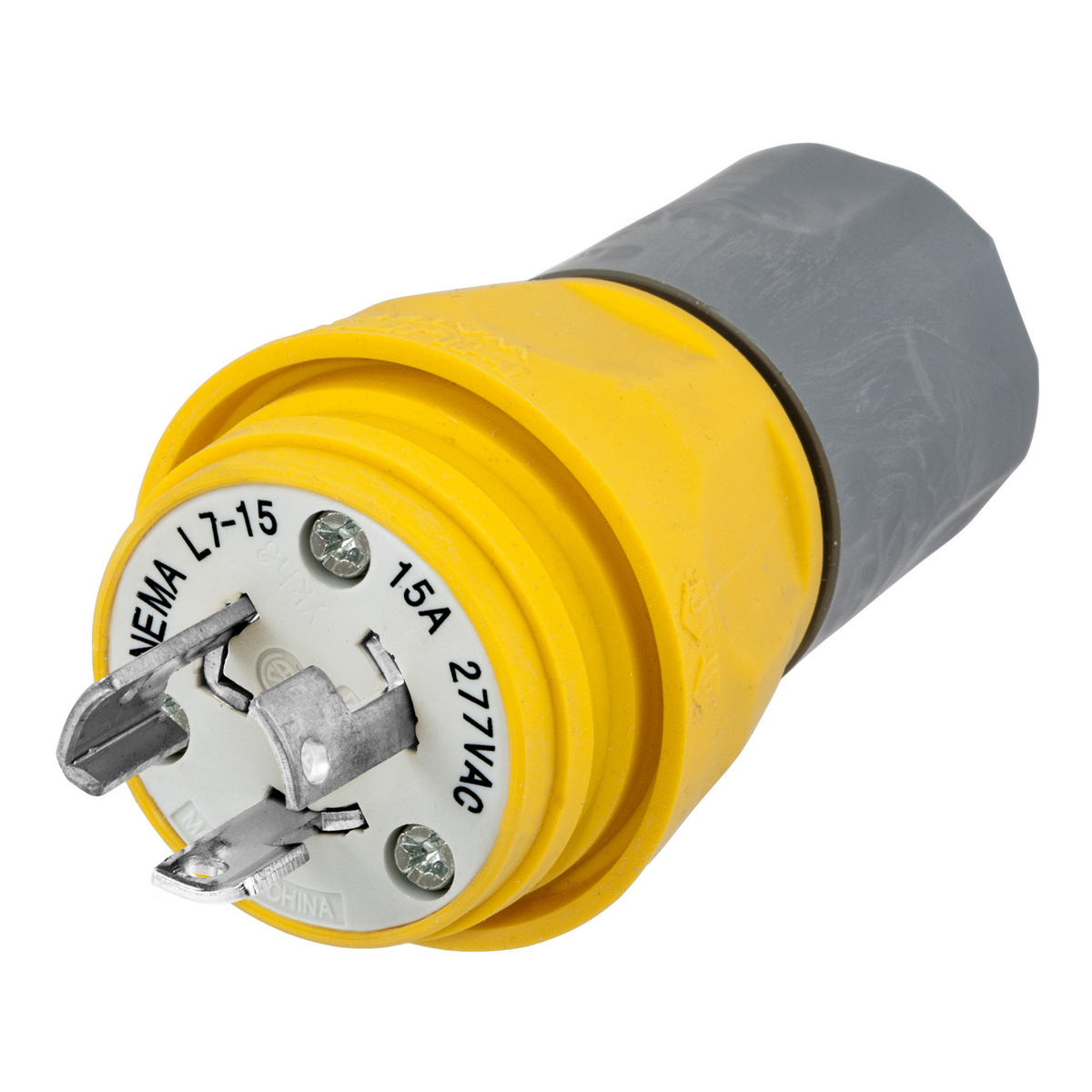 Watertight Devices, Twist-Lock Plug, 15A, 250V AC, 2 Pole, 3 Wire, Thermoplastic elastomer, NEMA L6-15P, Yellow