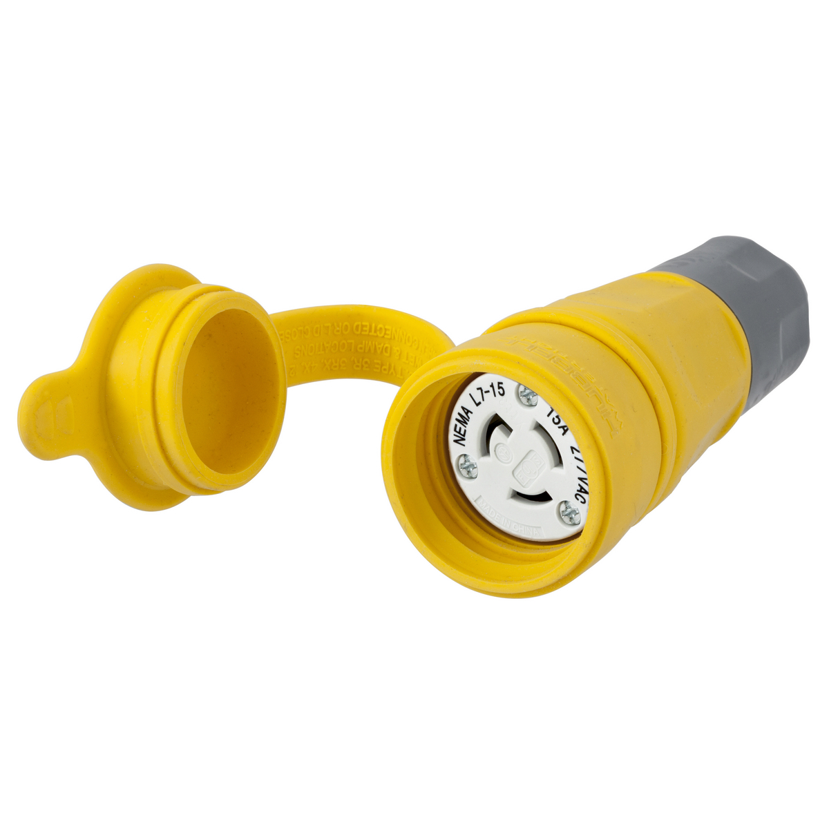 Watertight Devices, Twist-Lock Connector, 15A, 277V AC, 2 Pole, 3 Wire, Thermoplastic elastomer, NEMA L7-15R, Yellow