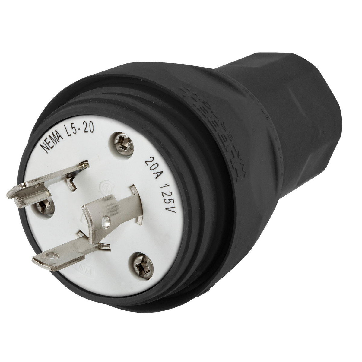 Watertight Twist-Lock Plug, 20A, 125V AC, 2-Pole, 3 Wire, Thermoplastic elastomer, NEMA L5-20P