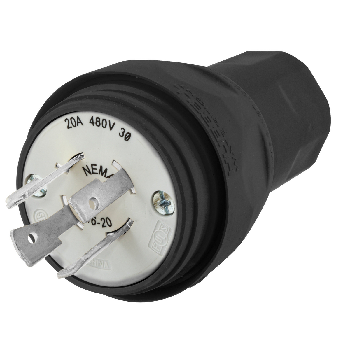 Watertight Twist-Lock Plug, 20A, 3 Phase 480V AC, 3-Pole, 4 Wire, Thermoplastic elastomer, NEMA L16-20P