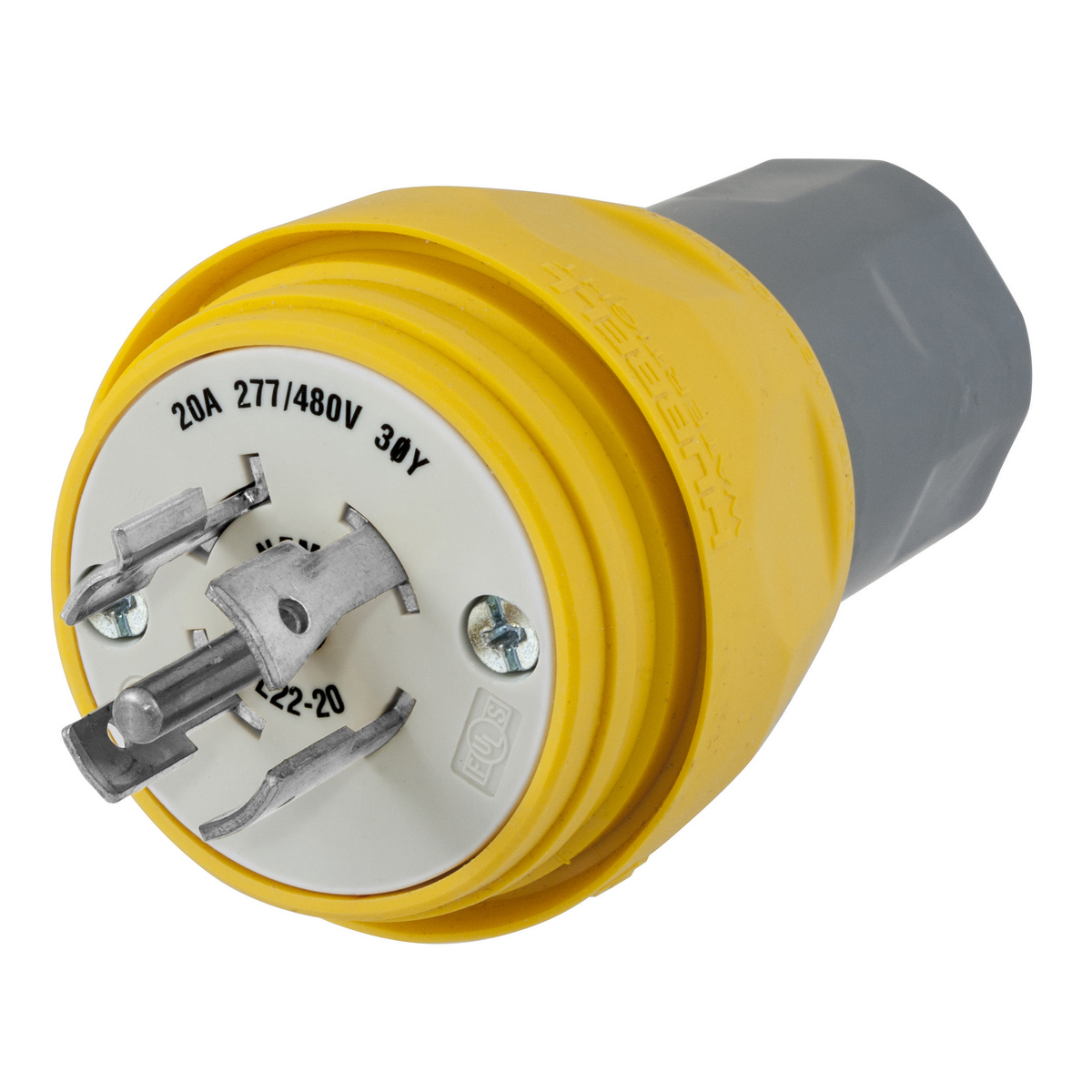 Watertight Twist-Lock Plug, 20A, 3 Phase WYE 277/480V, 4-Pole, 5 Wire, Thermoplastic elastomer, NEMA L22-20P