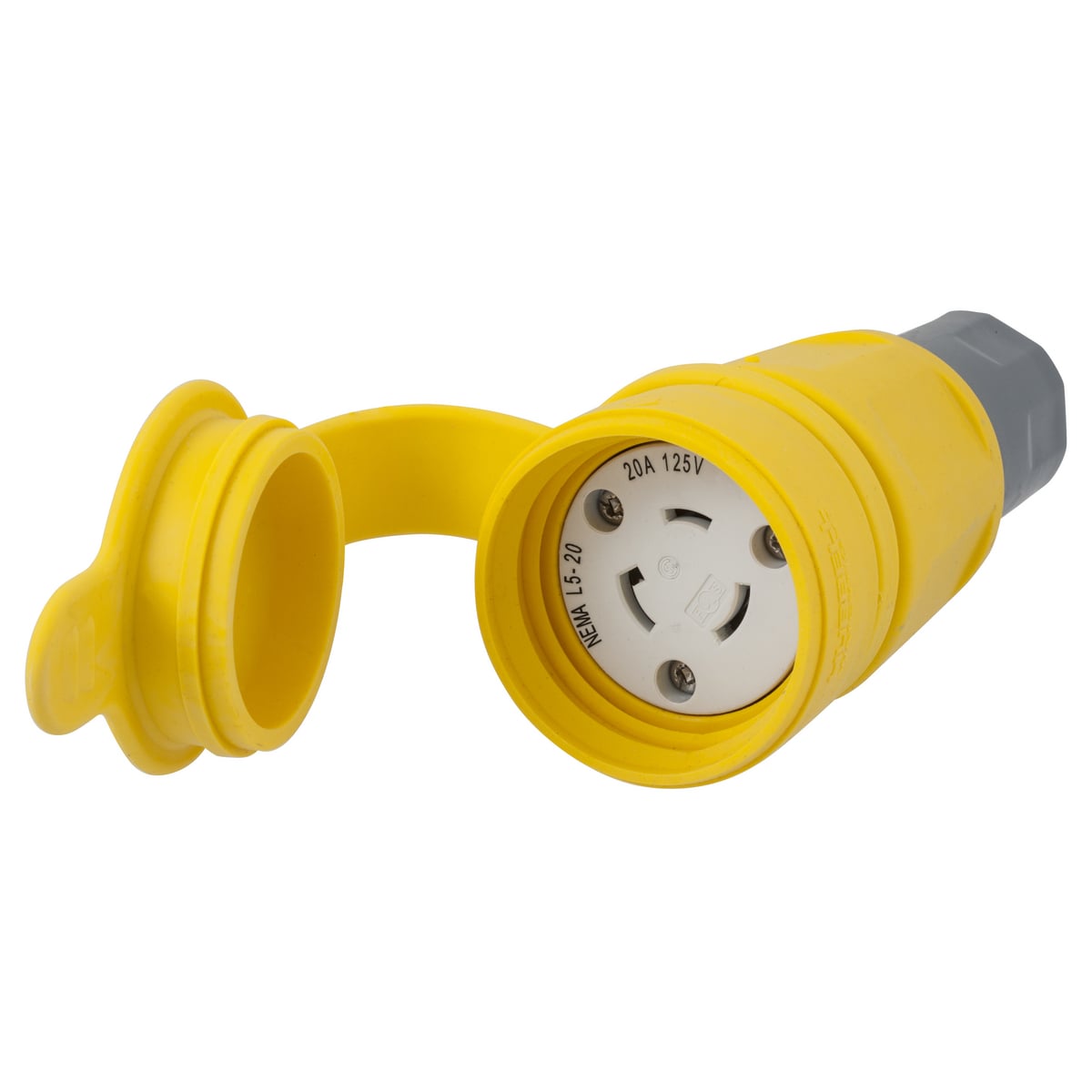 Watertight Devices, Twist-Lock Connector, 20A, 125V, 2 Pole, 3 Wire, Thermoplastic elastomer, NEMA L5-20R, Yellow