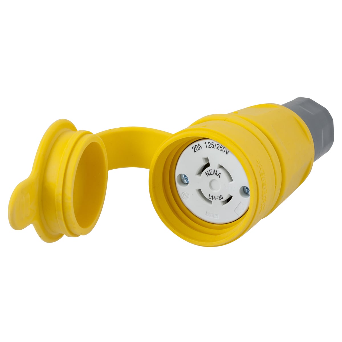 Watertight Twist-Lock Connector, 20A, 125/250V AC, 3-Pole, 4 Wire, Thermoplastic elastomer, NEMA L14-20R