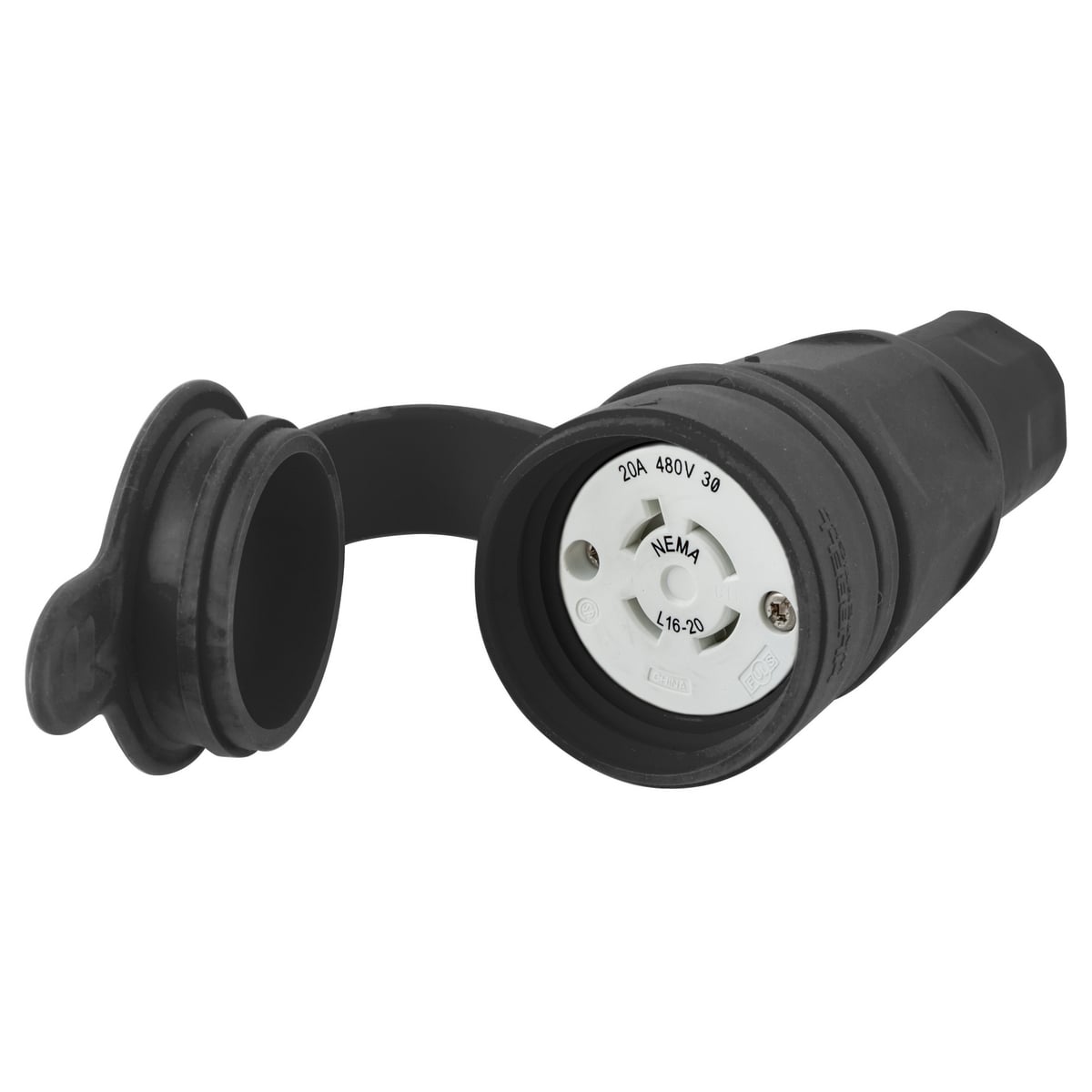 Watertight Twist-Lock Connector, 20A, 3 Phase 480V AC, 3-Pole, 4 Wire, Thermoplastic elastomer, NEMA L16-20R