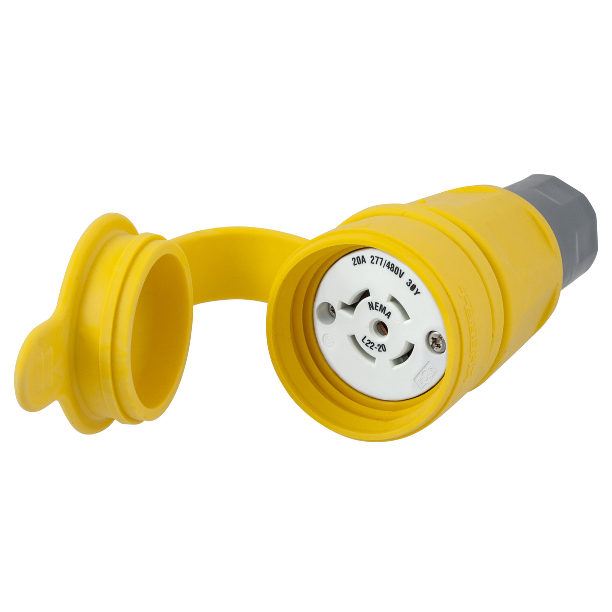 Watertight Twist-Lock Connector, 20A, 3 Phase WYE 277/480V AC, 4-Pole, 5 Wire, Thermoplastic elastomer, NEMA L22-20R