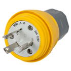 Watertight Devices, Twist-Lock Plug, 30A, 125V, 2 Pole, 3 Wire, Thermoplastic elastomer, NEMA L5-30P, Yellow