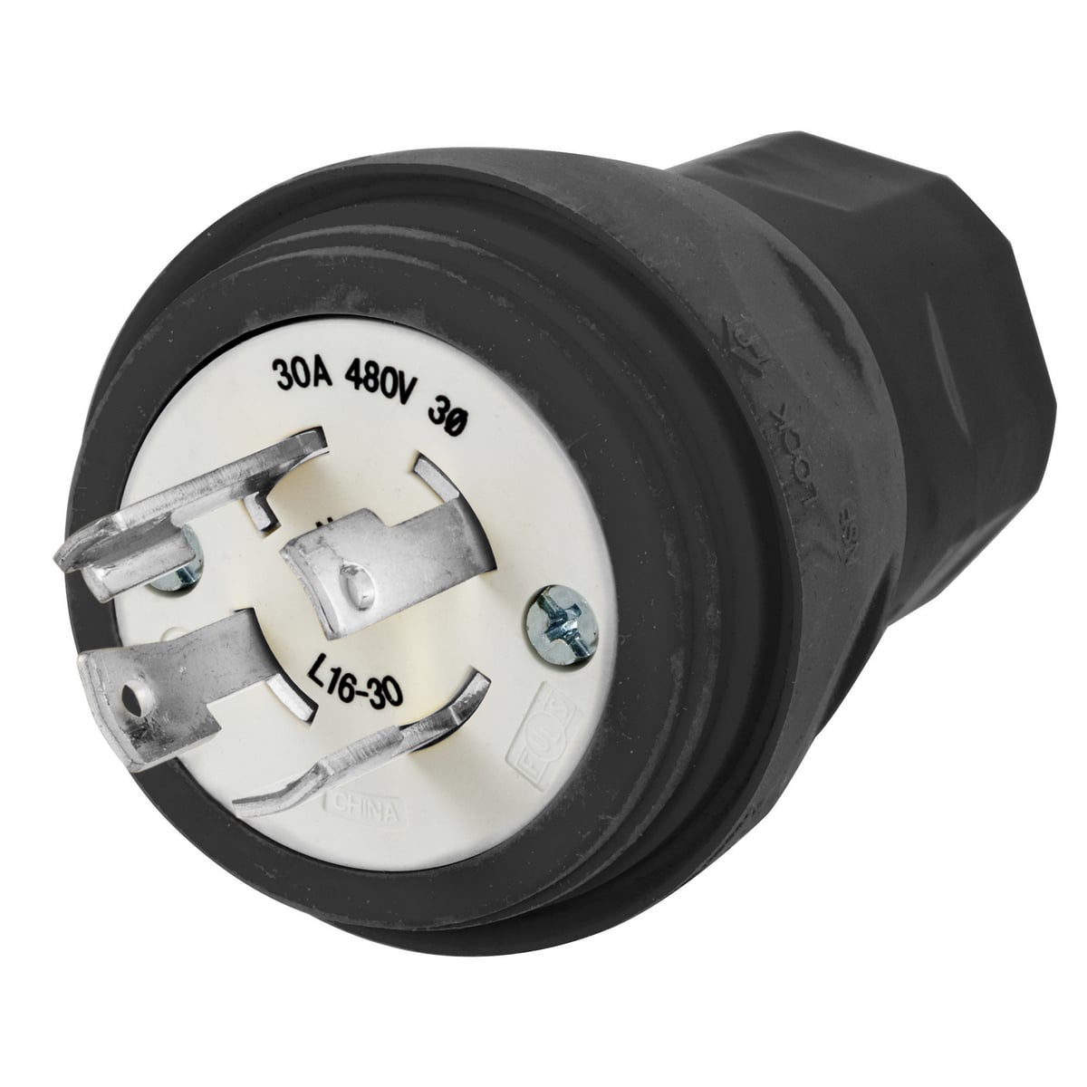 Watertight Twist-Lock Plug, 30A, 3 Phase 480V AC, 3-Pole, 4 Wire, Thermoplastic elastomer, NEMA L16