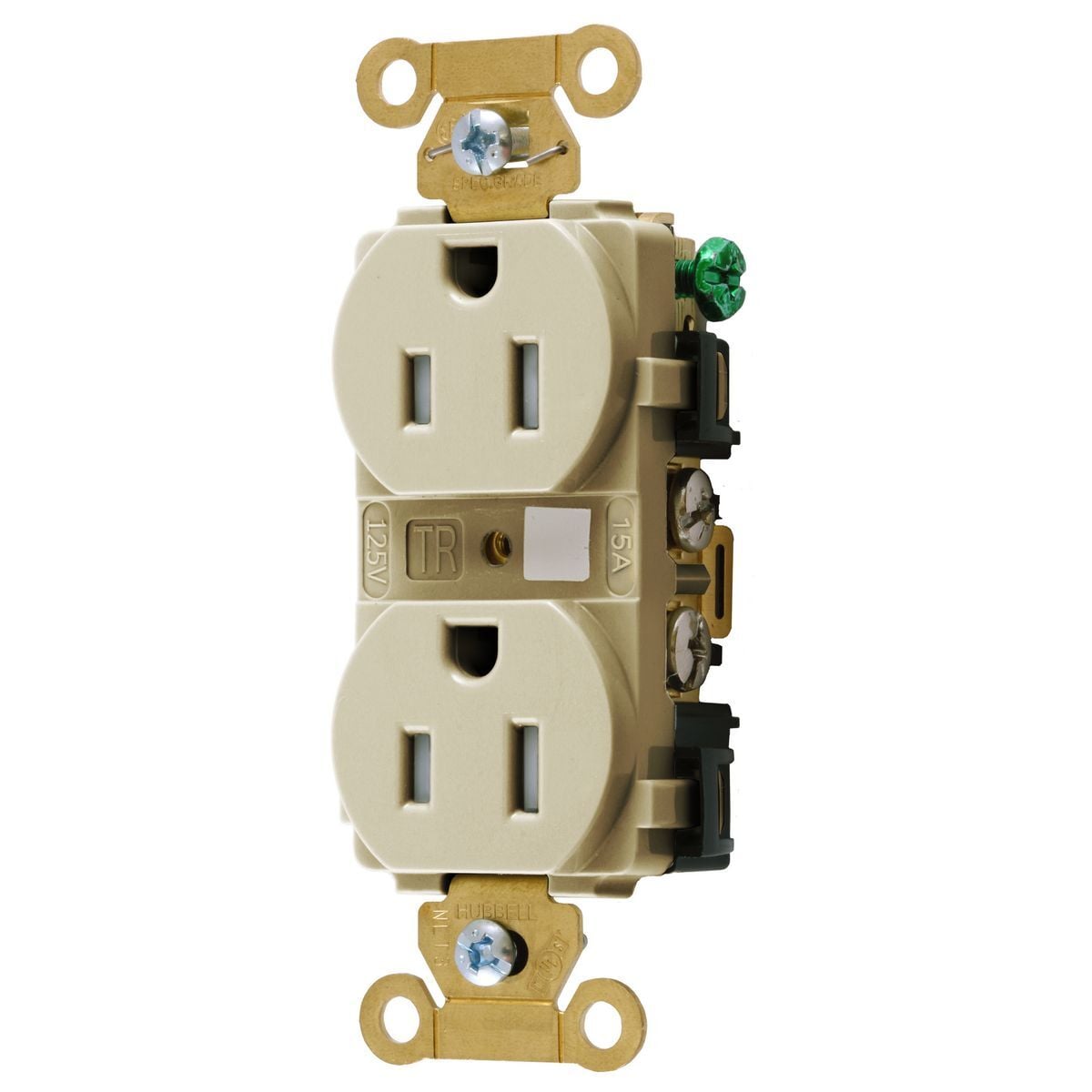 Straight Blade Devices, Tamper Resistant Duplex Receptacle, Industrial Grade, 15A 125V, 2-Pole 3-Wire Grounding, 5-15R, Ivory.