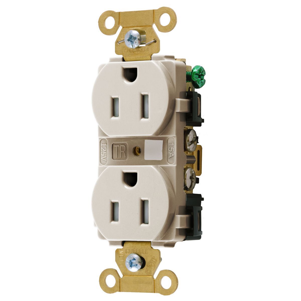 Straight Blade Devices, Tamper Resistant Duplex Receptacle, Industrial Grade, 15A 125V, 2-Pole 3-Wire Grounding, 5-15R, Light Almond.