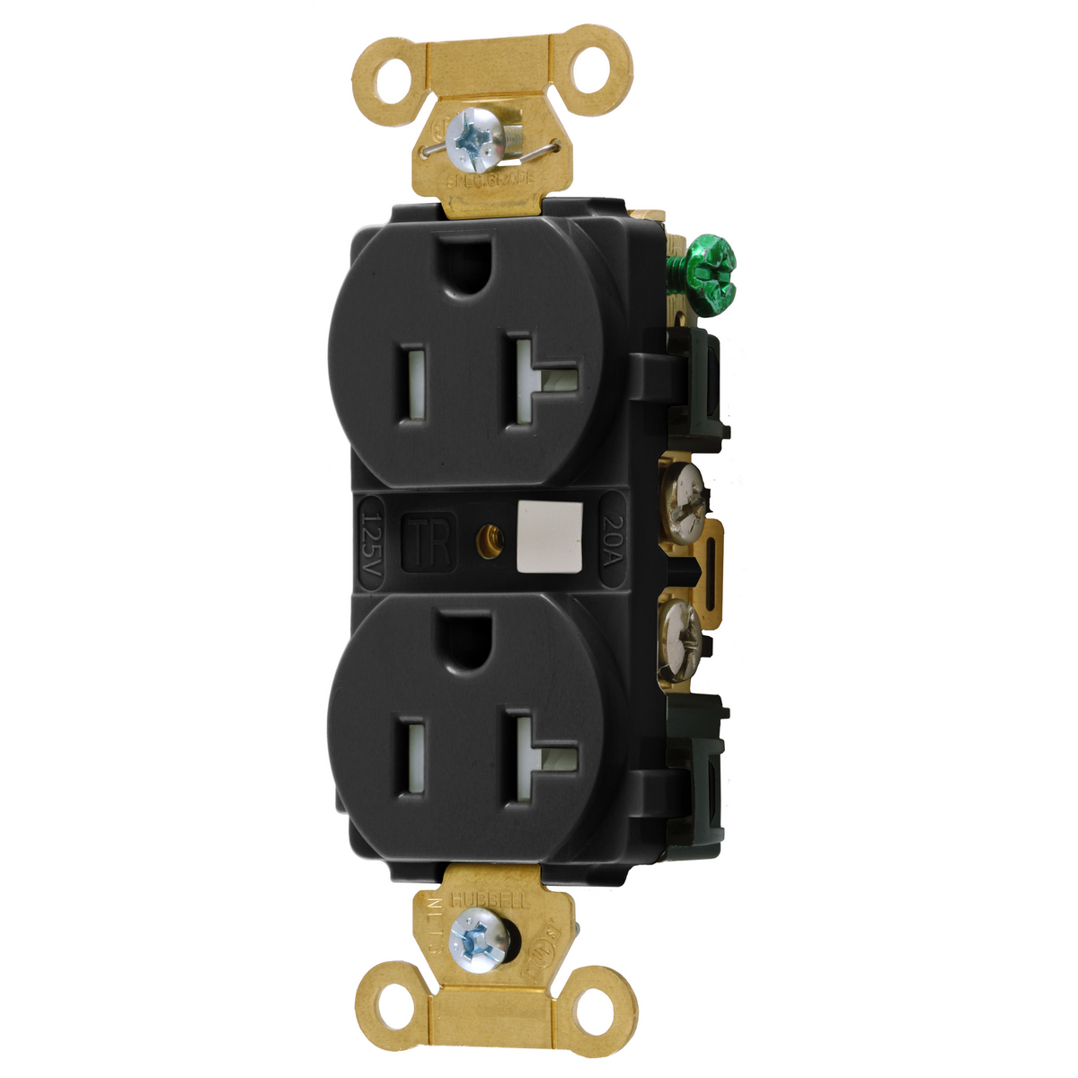 Straight Blade Devices, Receptacles, Duplex, Industrial Grade, 2-Pole 3-Wire Grounding, 20A 125V, 5-20R, Black, Single Pack