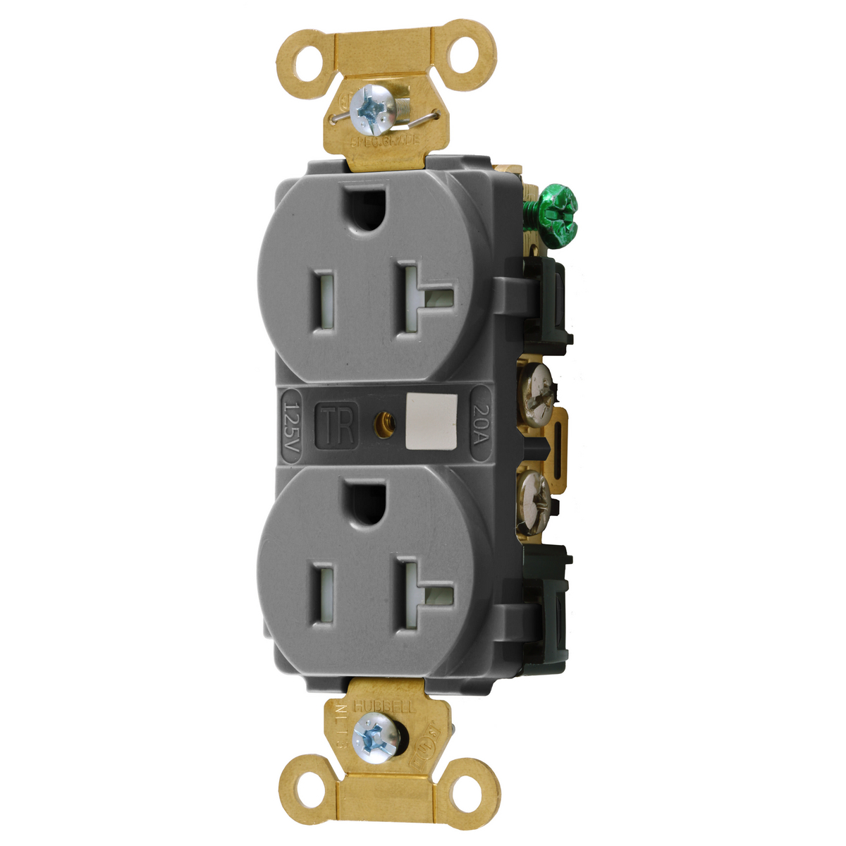 Straight Blade Devices, Receptacles, Tamper Resistant,Duplex, Industrial Grade, 2-Pole 3-Wire Grounding, 20A 125V, 5-20R, Gray, Single Pack