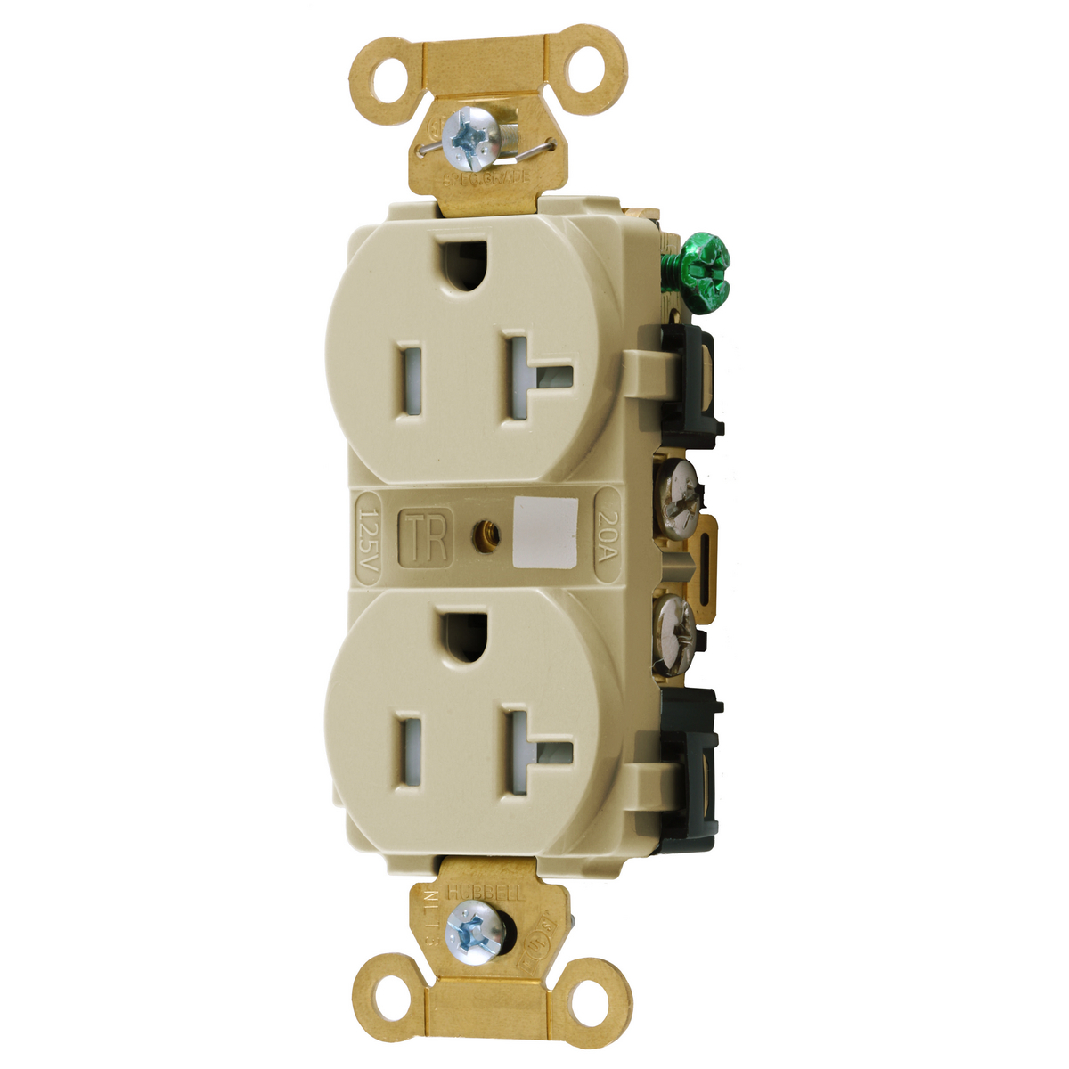 Straight Blade Devices, Receptacles, Tamper Resistant,Duplex, Industrial Grade, 2-Pole 3-Wire Grounding, 20A 125V, 5-20R, Ivory, Single Pack