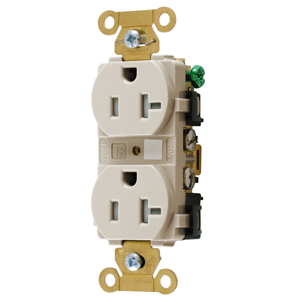 Straight Blade Devices, Receptacles, Tamper Resistant,Duplex, Industrial Grade, 2-Pole 3-Wire Grounding, 20A 125V, 5-20R, Light Almond, Single Pack