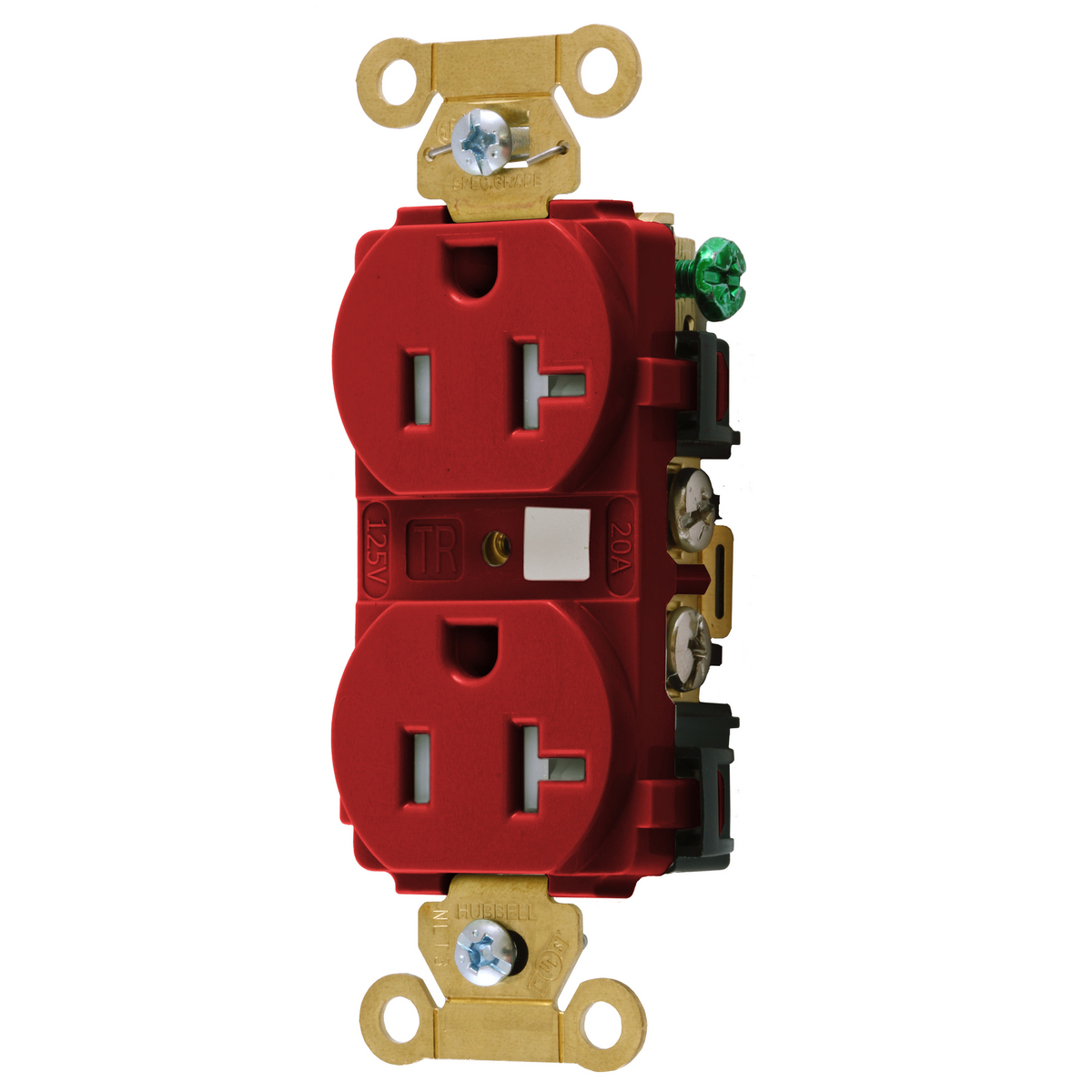 Straight Blade Devices, Tamper Resistant Duplex Receptacle, Industrial Grade, 20A 125V, 2-Pole 3-Wire Grounding, 5-20R, Red.