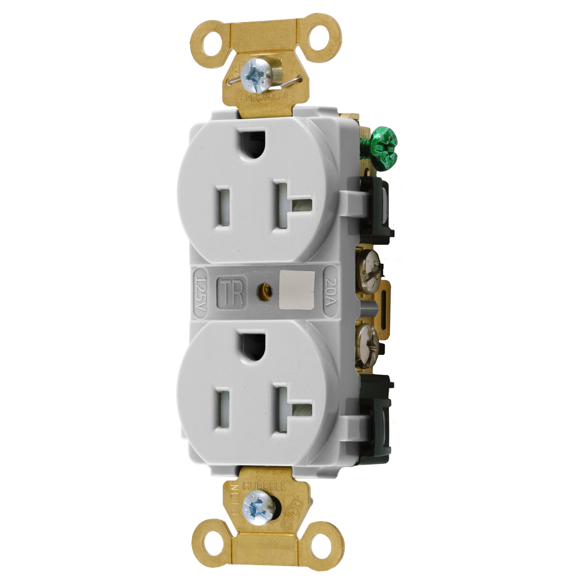 Straight Blade Devices, Tamper Resistant Duplex Receptacle, Industrial Grade, 20A 125V, 2-Pole 3-Wire Grounding, 5-20R, White.
