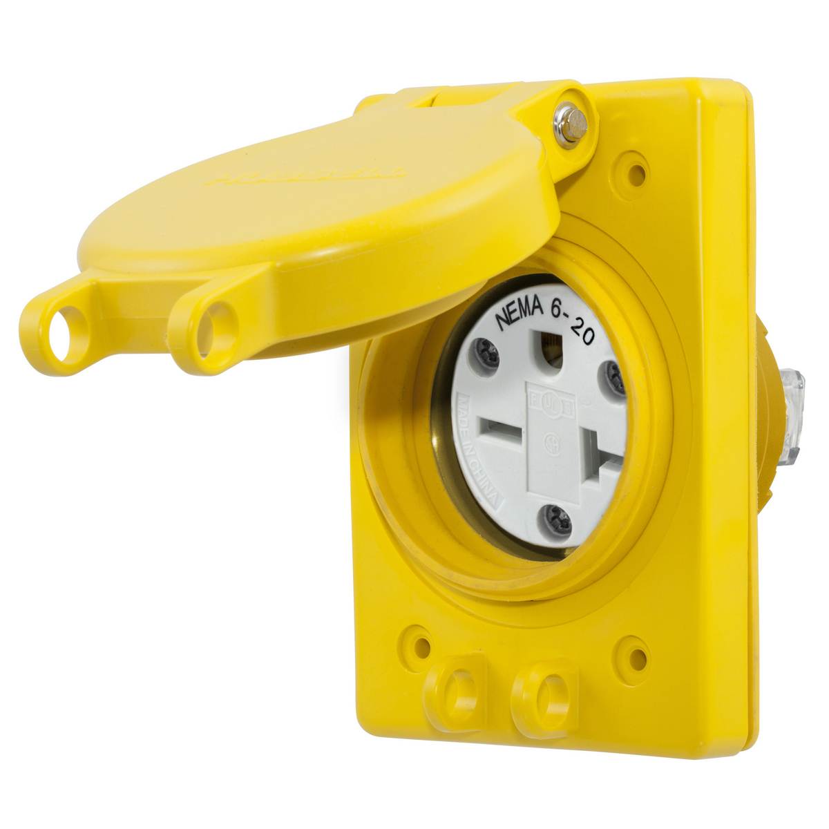 Watertight Series, Straight BladeReceptacle, 20A 250V, 2-Pole 3-Wire Grounding, NEMA 6-20R, Yellow