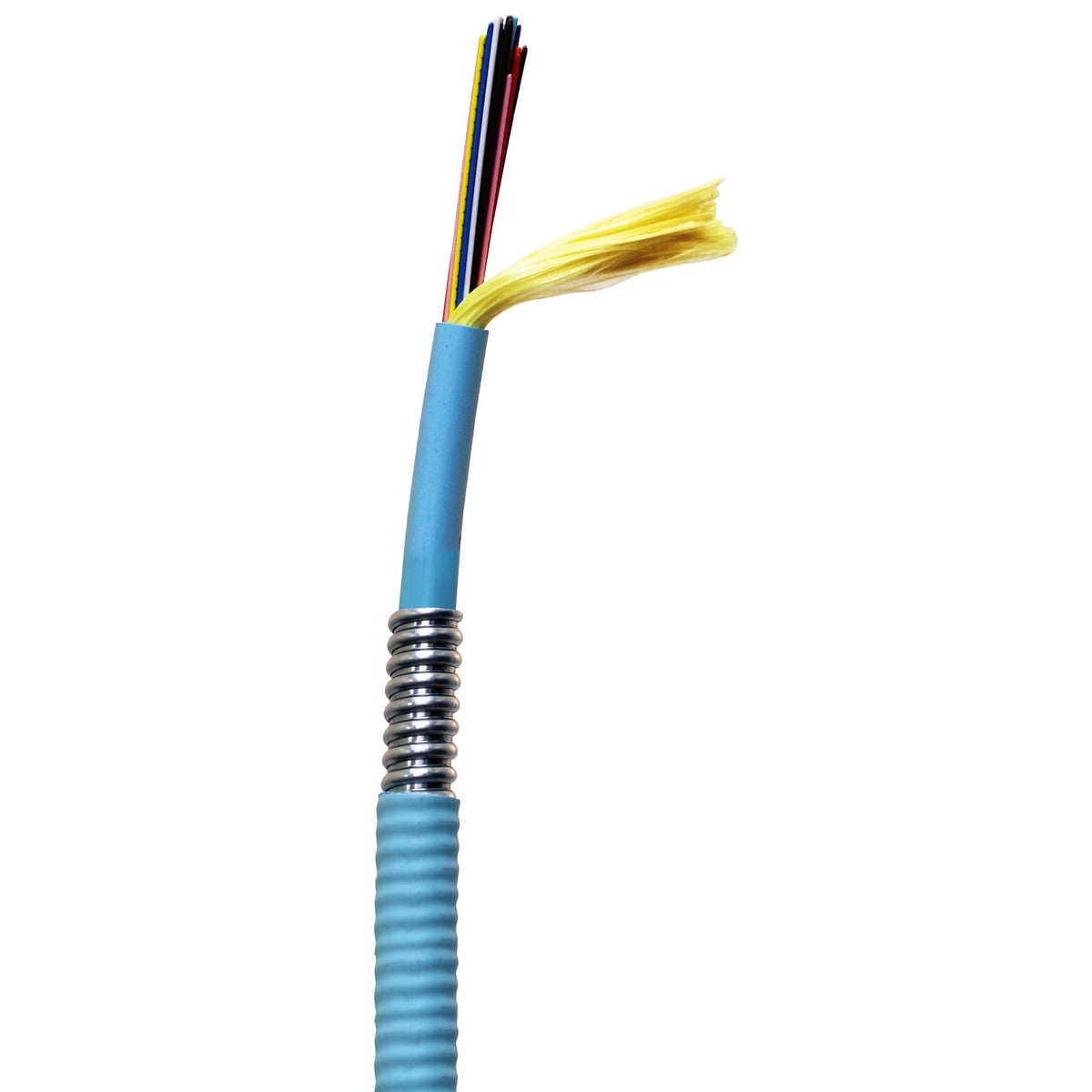 HFCD15 Series Indoor Tight Buffer Distribution, 12 strand, Plenum, Armored, OM4, MM , Aqua Jacket.