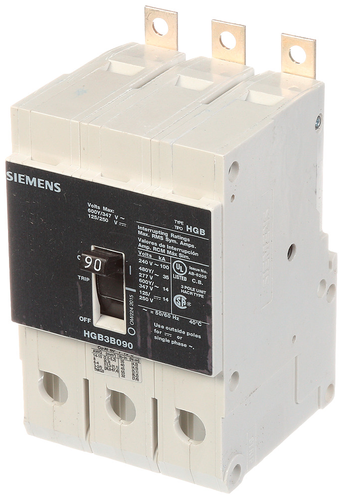  LOW VOLTAGE PANELBOARD MOUNT G FRAME CIRCUIT BREAKER WITH THERMAL - MAGNETIC TRIP. UL LISTED HGB FRAME WITH HIGH BREAKING CA PACITY. 90A 3-POLE (14KAICAT 600Y/347V) (35KAIC AT 480Y/277V). SPECIAL FEATURES MOUNTS ON PANELBOARD, LOAD SIDE LUGS ONLY (TC1GG20) WIRE RANGE 8 - 1/0 AWS (CU/AL). DIMENSIONS (W x H x D) IN 3 x 5.4 x 2.8.