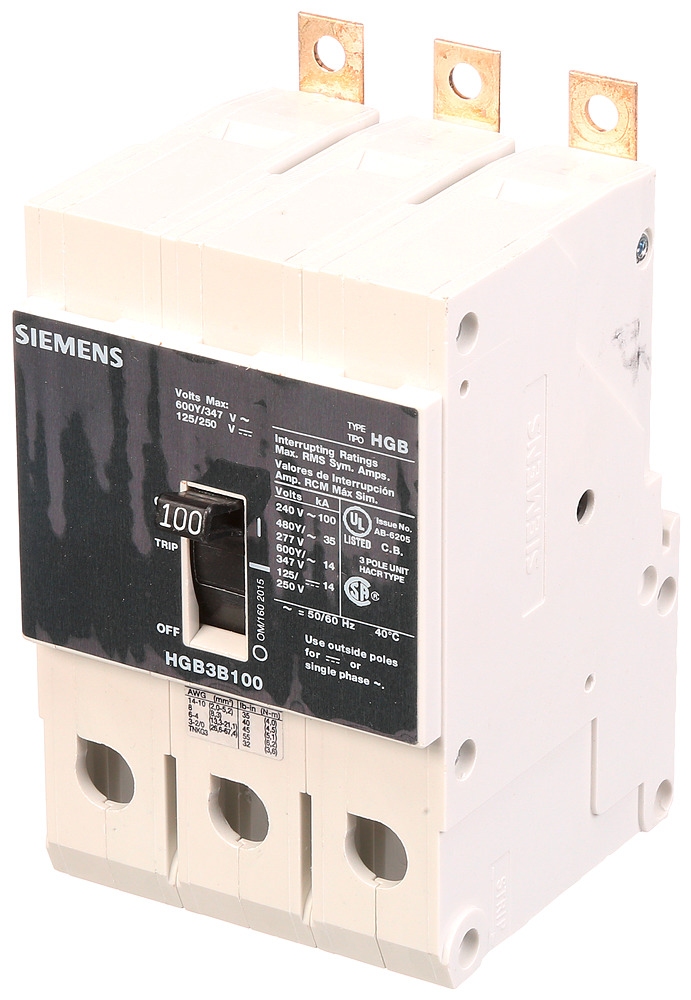  LOW VOLTAGE PANELBOARD MOUNT G FRAME CIRCUIT BREAKER WITH THERMAL - MAGNETIC TRIP. UL LISTED HGB FRAME WITH HIGH BREAKING CA PACITY. 100A 3-POLE (14KAIC AT 600Y/347V) (35KAIC AT 480Y/277V). SPECIAL FEATURES MOUNTS ON PANELBOARD, LOAD SIDE LUGS ONLY (TC1GG20) WIRE RANGE 8 - 1/0 AWS (CU/AL). DIMENSIONS (W x H x D) IN 3 x 5.4 x 2.8.