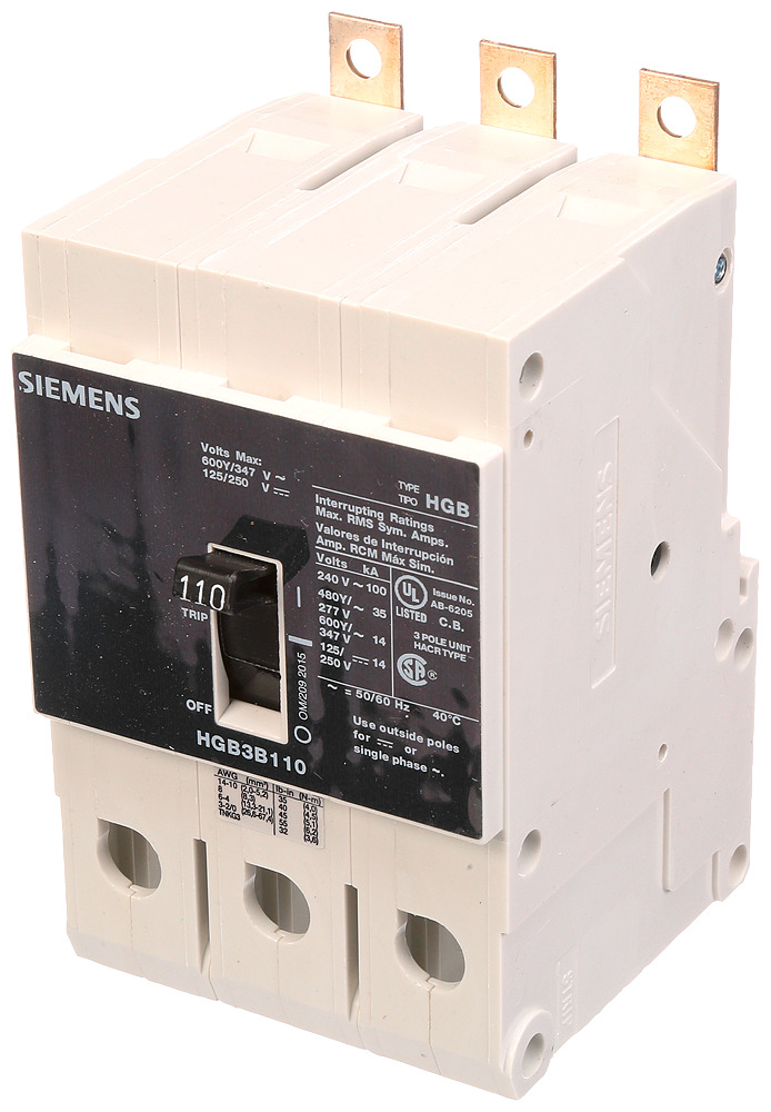  LOW VOLTAGE PANELBOARD MOUNT G FRAME CIRCUIT BREAKER WITH THERMAL - MAGNETIC TRIP. UL LISTED HGB FRAME WITH HIGH BREAKING CA PACITY. 110A 3-POLE (14KAIC AT 600Y/347V) (35KAIC AT 480Y/277V). SPECIAL FEATURES MOUNTS ON PANELBOARD, LOAD SIDE LUGS ONLY (TC1GG20) WIRE RANGE 8 - 1/0 AWS (CU/AL). DIMENSIONS (W x H x D) IN 3 x 5.4 x 2.8.
