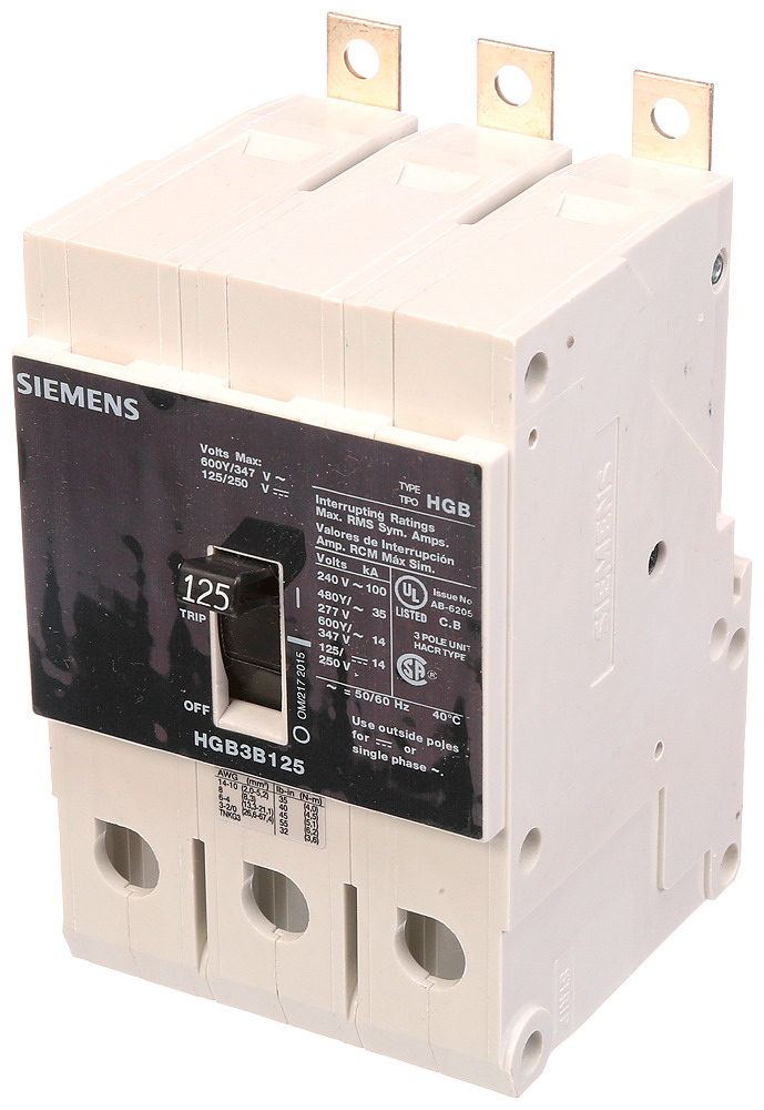  LOW VOLTAGE PANELBOARD MOUNT G FRAME CIRCUIT BREAKER WITH THERMAL - MAGNETIC TRIP. UL LISTED HGB FRAME WITH HIGH BREAKING CA PACITY. 125A 3-POLE (14KAIC AT 600Y/347V) (35KAIC AT 480Y/277V). SPECIAL FEATURES MOUNTS ON PANELBOARD, LOAD SIDE LUGS ONLY (TC1GG20) WIRE RANGE 8 - 1/0 AWS (CU/AL). DIMENSIONS (W x H x D) IN 3 x 5.4 x 2.8.