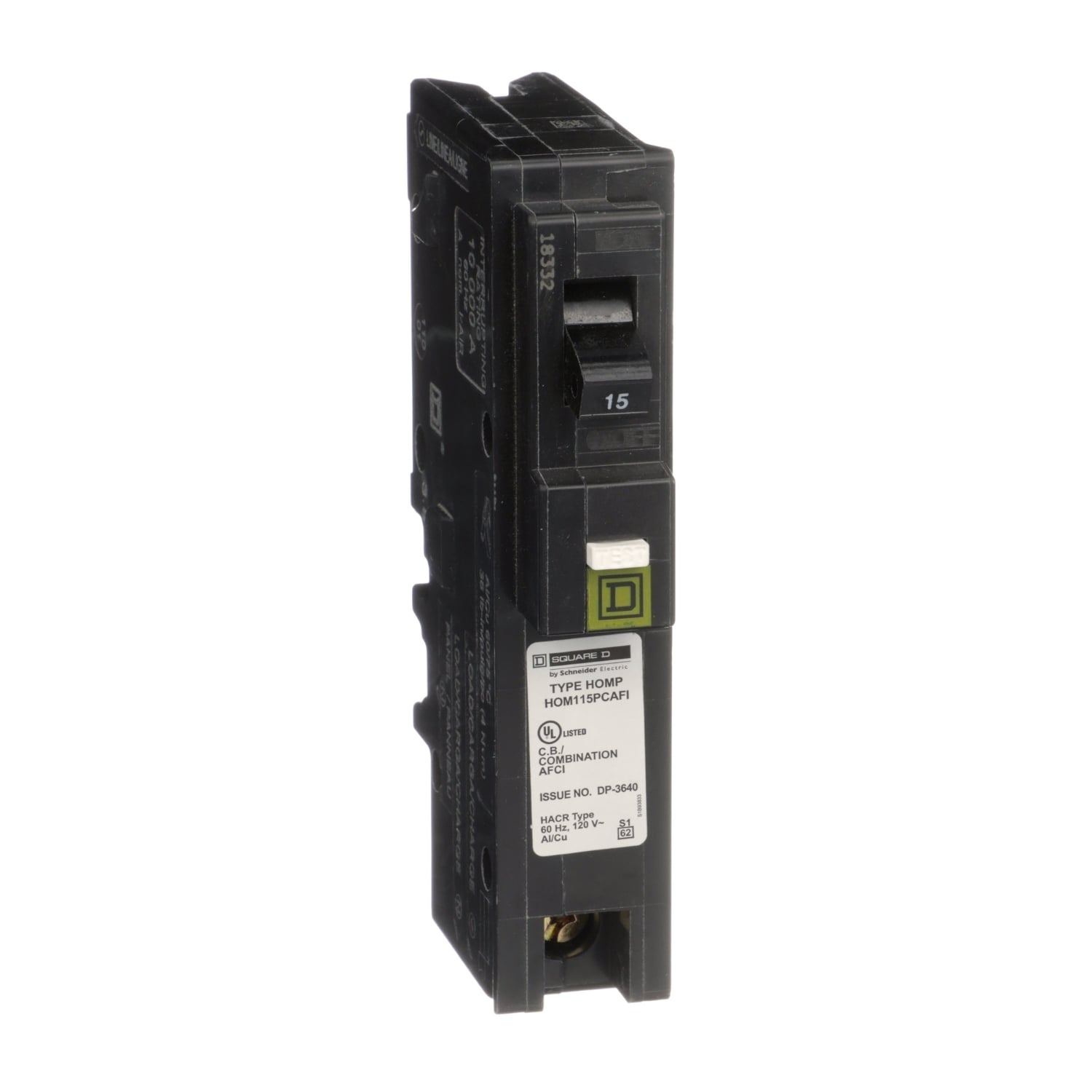 HOM115PCAFI Homeline Miniature Circuit Breaker, 15 Amp, 1 Pole, 120V