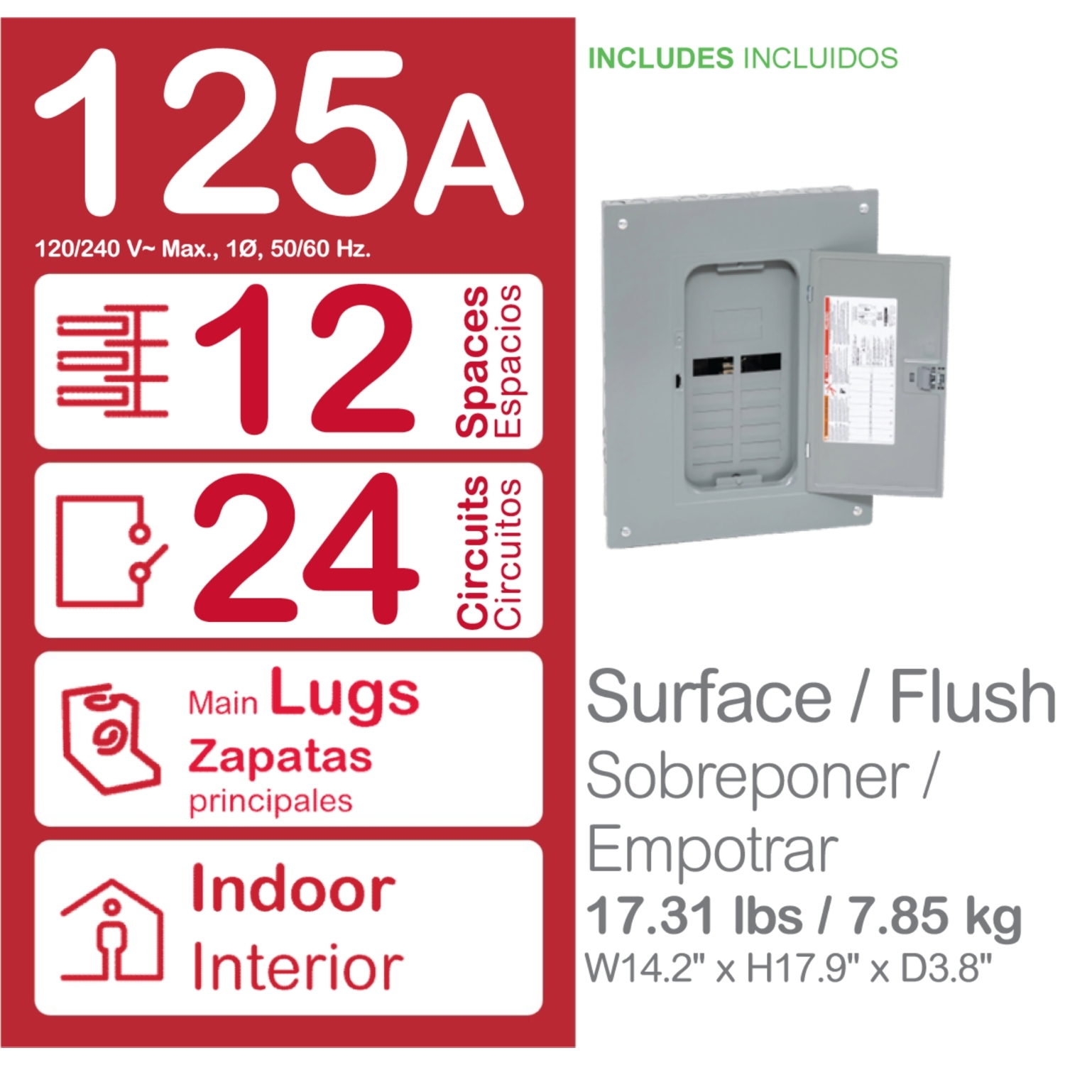 Square D Homeline 125 Amp Load Center - 12 Space 24 Circuit Indoor Electrical Panel With Plug-on Neutral