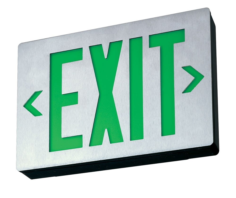 Signature die-cast aluminum exits with LED lamps, Stencil Face, Single face, Green, Lamps wired on two separate circuit, SKU - 220FY7