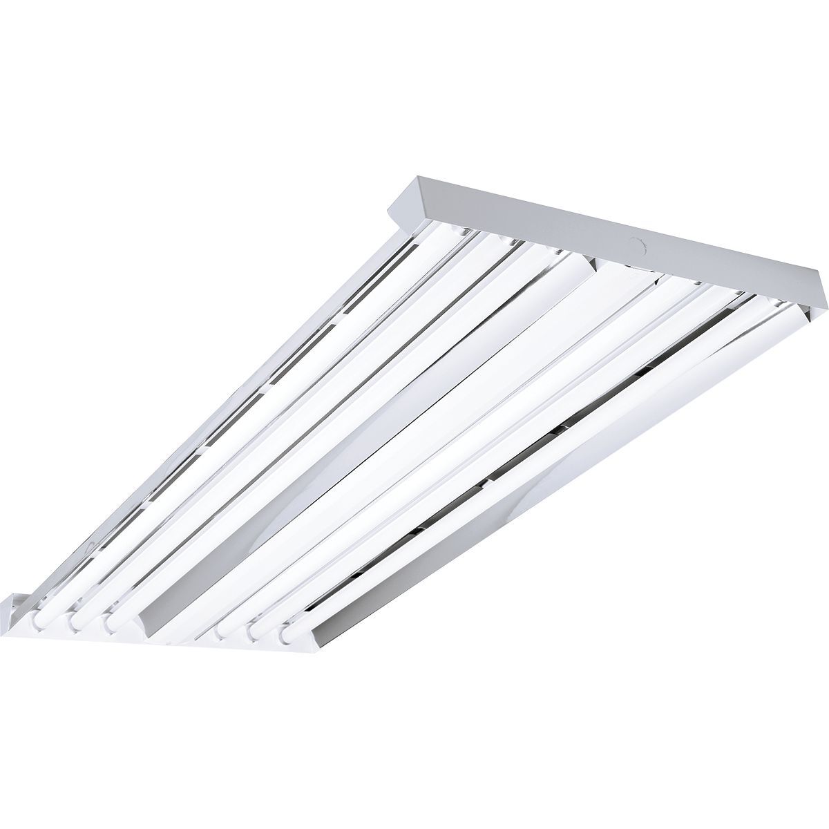 LHV VersaBay? Fluorescent High Bay, 4 FT, Number of Lamps: 6, Lamp Type: 4 foot, T8: 32 watt fluorescent, Lamp Included: Yes, Reflector Type: aluminum 95 percent reflective specular silver (narrow beam), Uplight: Uplight, Ballast Type: (2) 3-Lamp Electronic T8 High Light Output, Instant Start, Voltage Rating:120 V, 208 V, 220 V, 240 V, 277 V, Color Temperature: 4100 K.