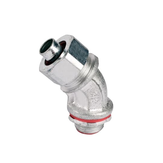 Liquidtight Conduit Fitting, 45 Degree Bend, Trade Size 1 Inch, Malleable Iron