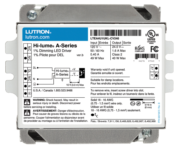 Hi-lume A-Series driver, forward phase, 12 V, provides continuous flicker-free dimming for constant current or voltage LED sources