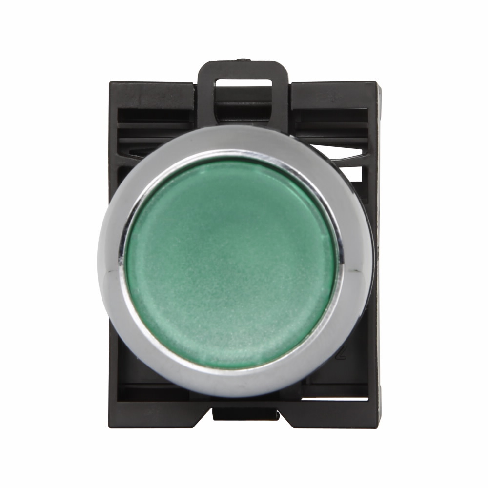 Eaton M22 modular pushbutton, 22.5 mm, Illuminated, Metal bezel, Momentary, NEMA 4x, 13, IP67, IP69K (IP66 key-release)