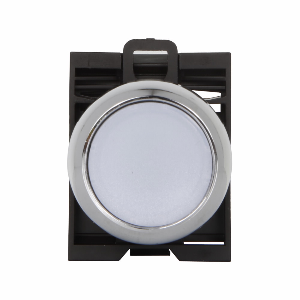 Eaton M22 modular pushbutton, 22.5 mm, Metal, Illuminated flush momentary, White lens, NEMA 4x, 13, IP67, IP69K (IP66 key-release)