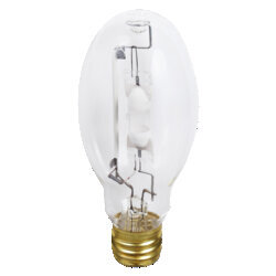 250W METALARC PULSE START metal halide lamp, reduced color shift, E39 base, ED28 bulb, enclosed fixture rated, universal burn, clear, 3800K