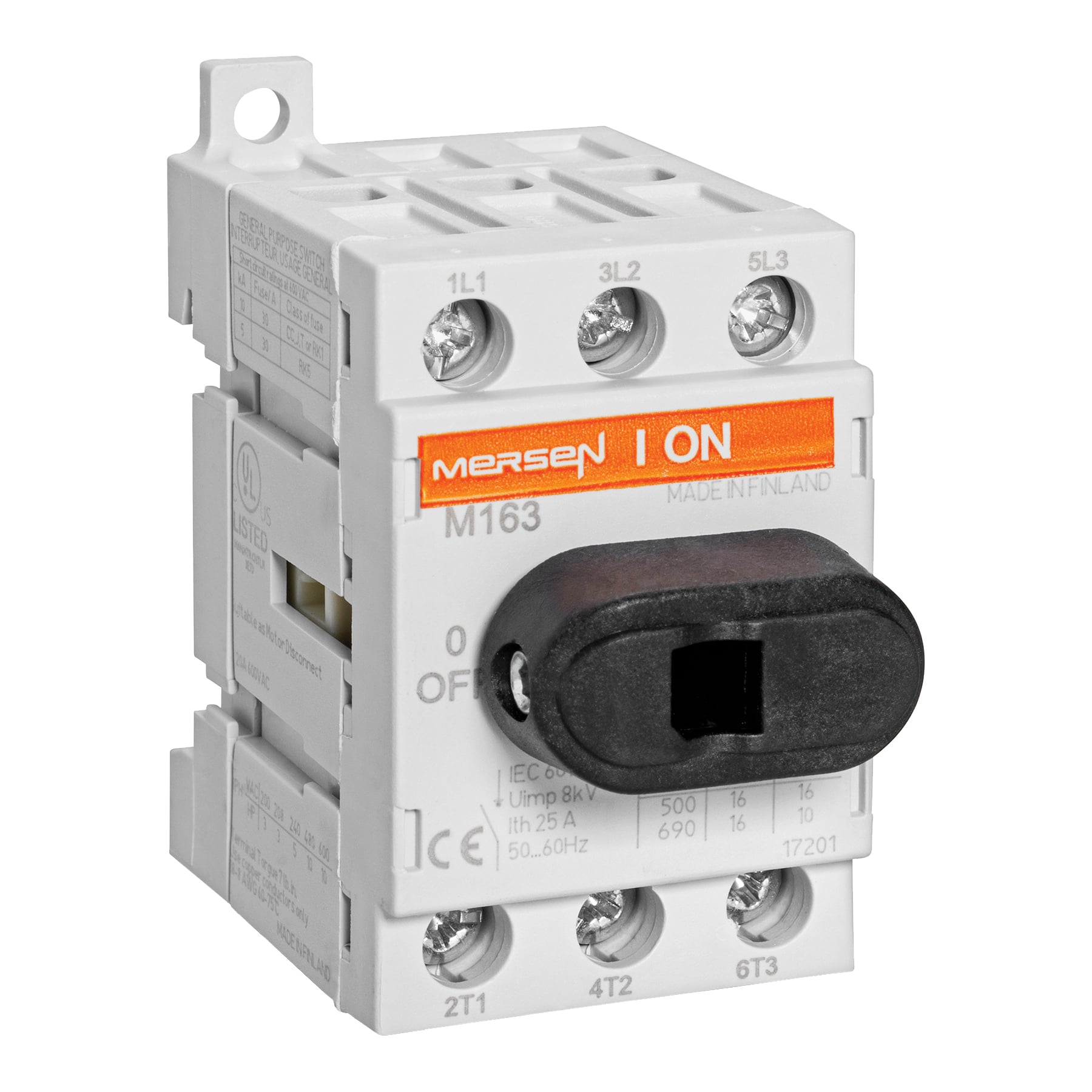 UL508 Switch 600VAC Non-Fused 25A 3-Pole Direct Screw Mount